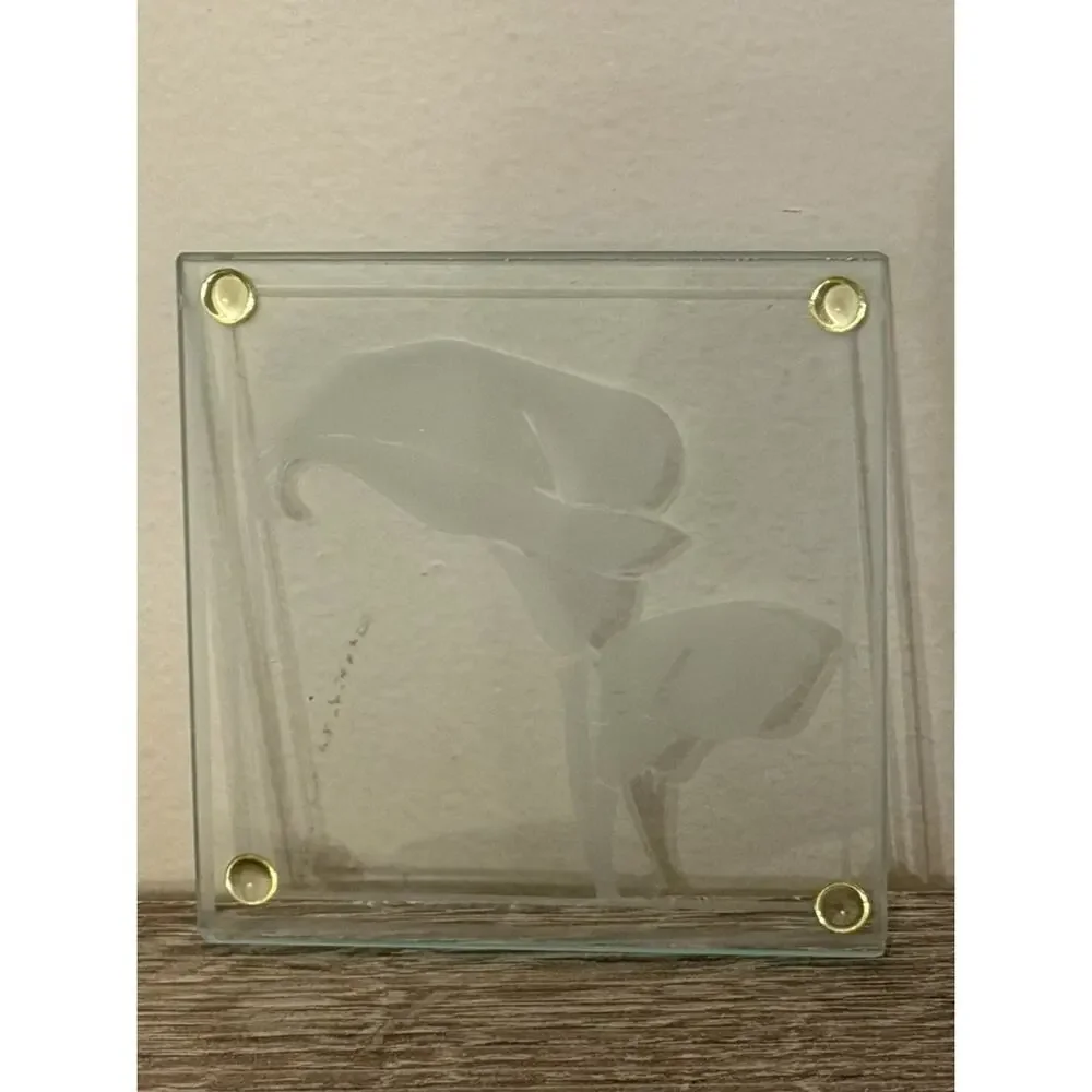 COASTERS Kate Aspen Art Deco SET of 6 Calla Lilies Flower Frosted Glass 3533-65